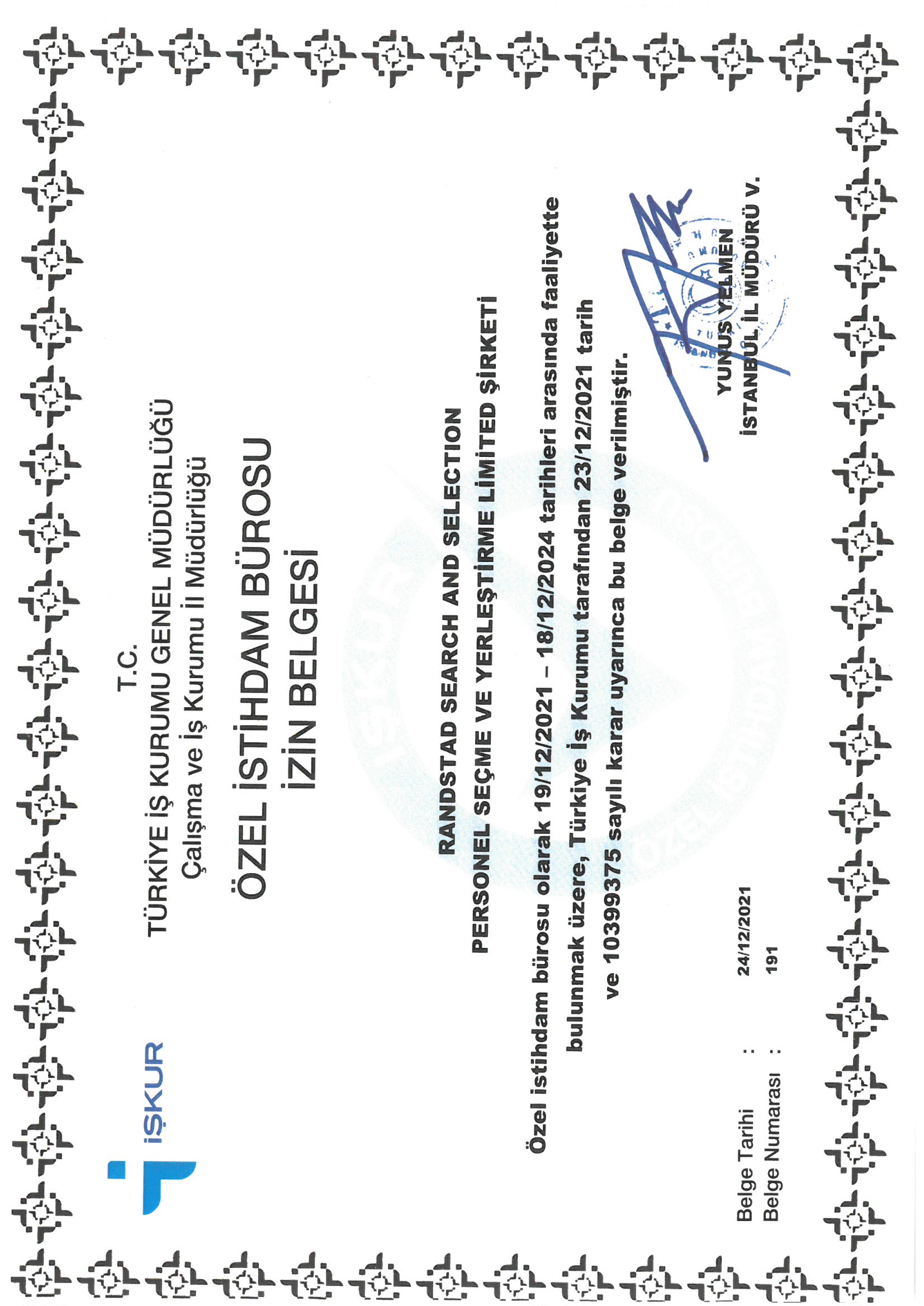 özel istihdam bürosu izin belgesi