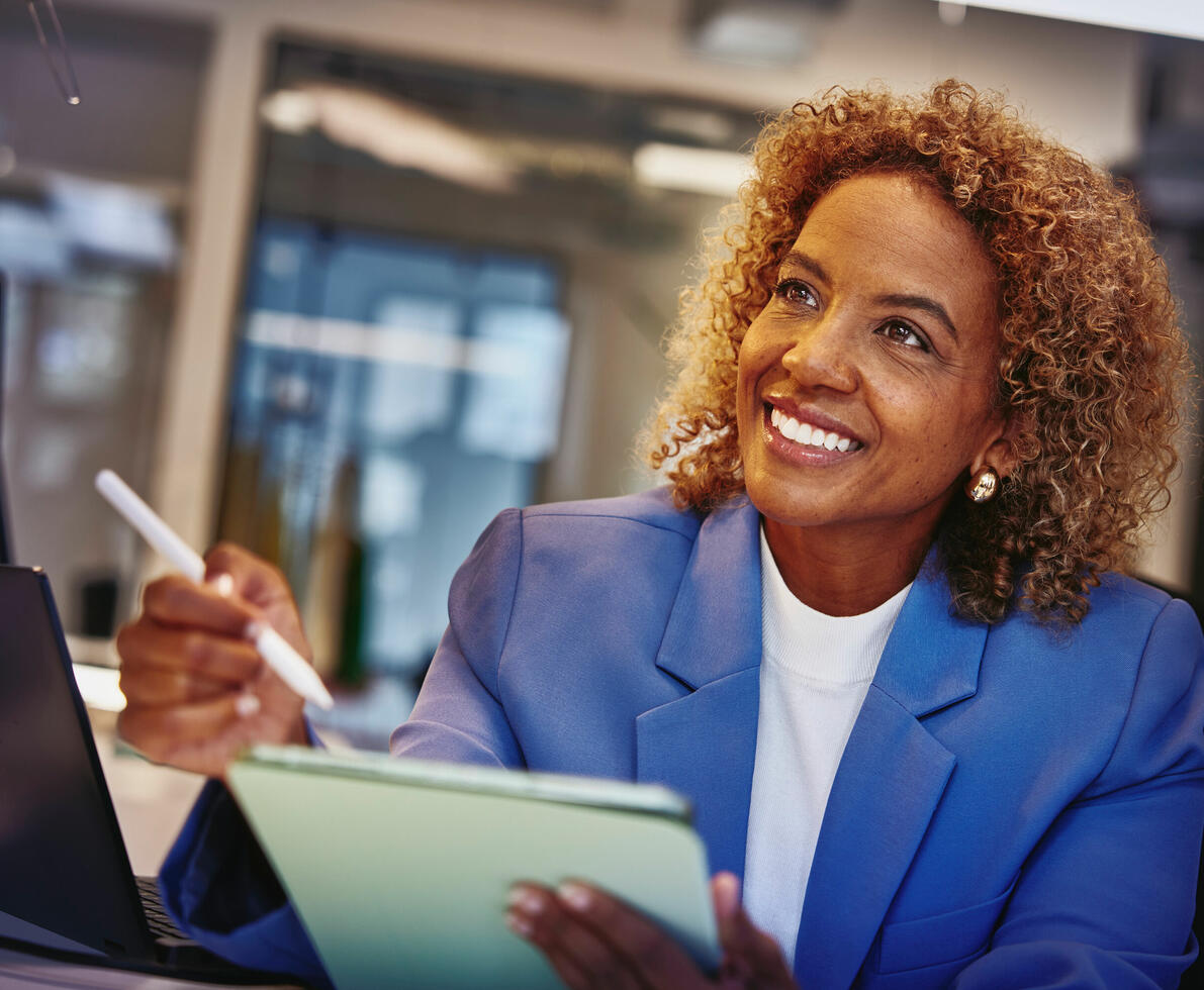 A woman smiling