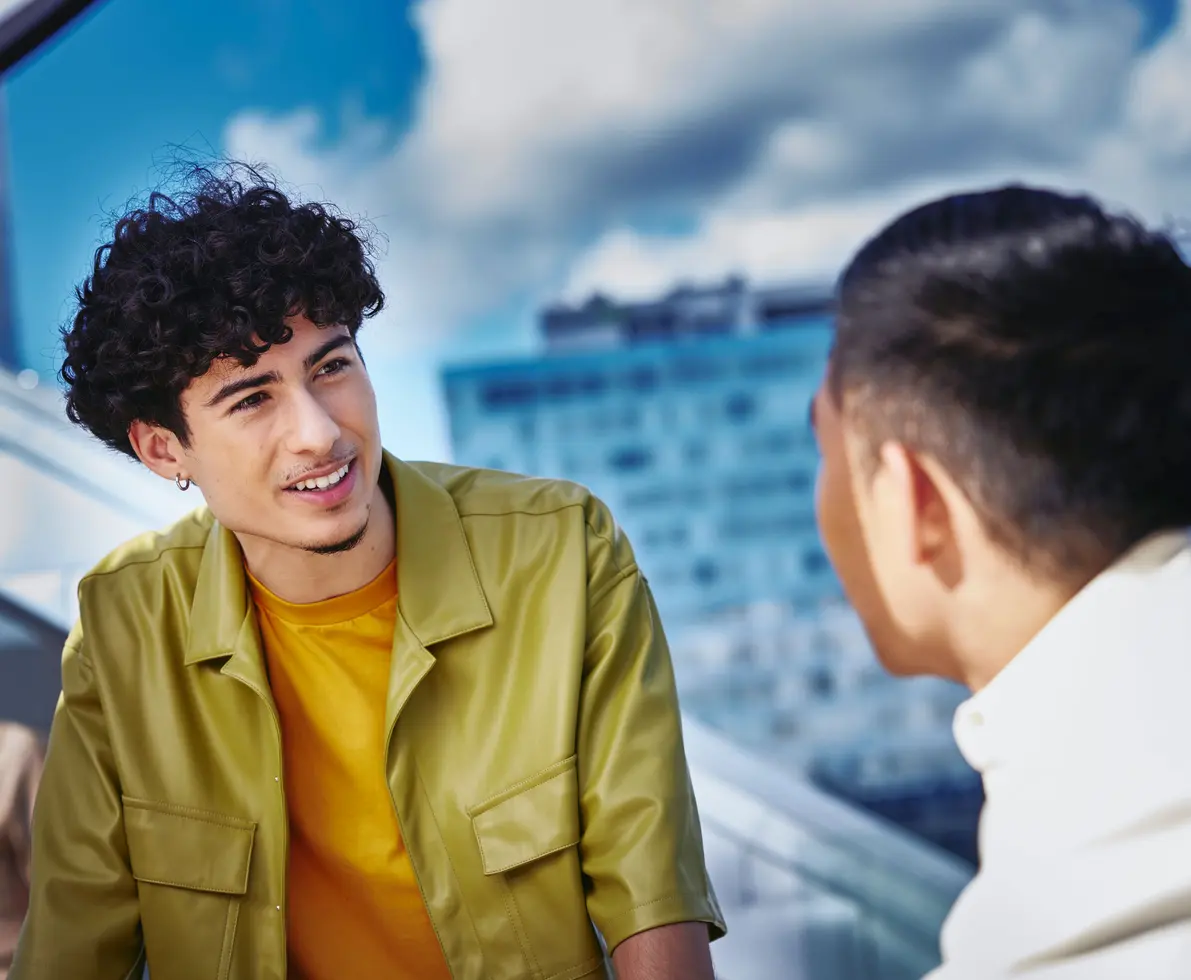 Two people in conversation