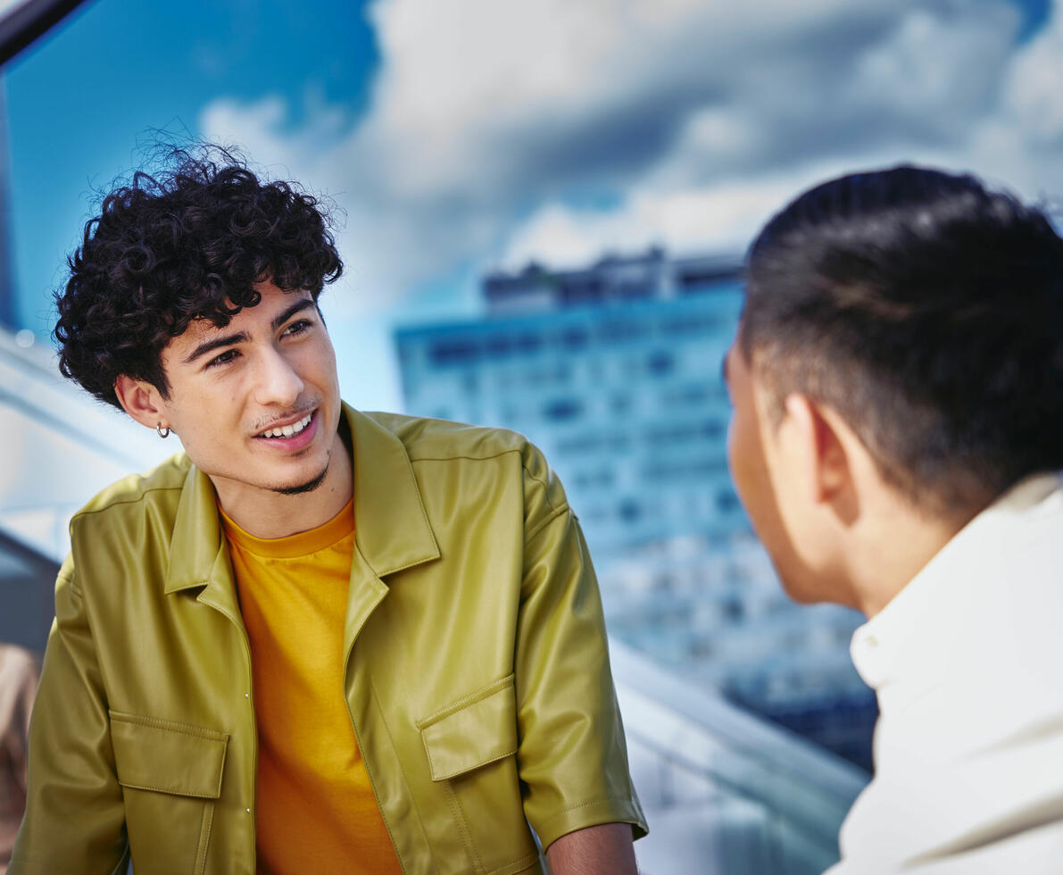 Two people in conversation